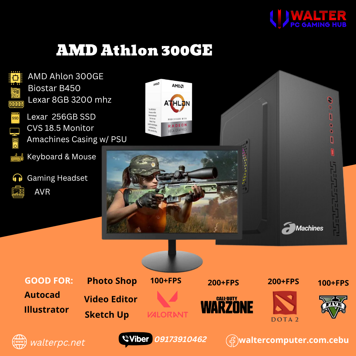 Pre-build Entry  Package AMD Athlon 300GE | 8GB | 128GB | 19.5″